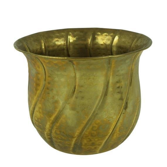 Vintage Mid Century Hammered Brass Planter Pot