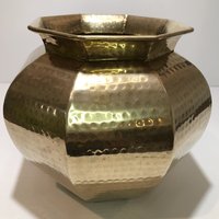 Large Vintage Hammered Brass Planter or Vase
