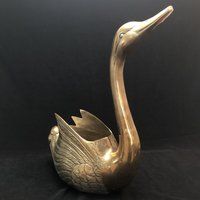 Vintage Large Brass Swan Planter