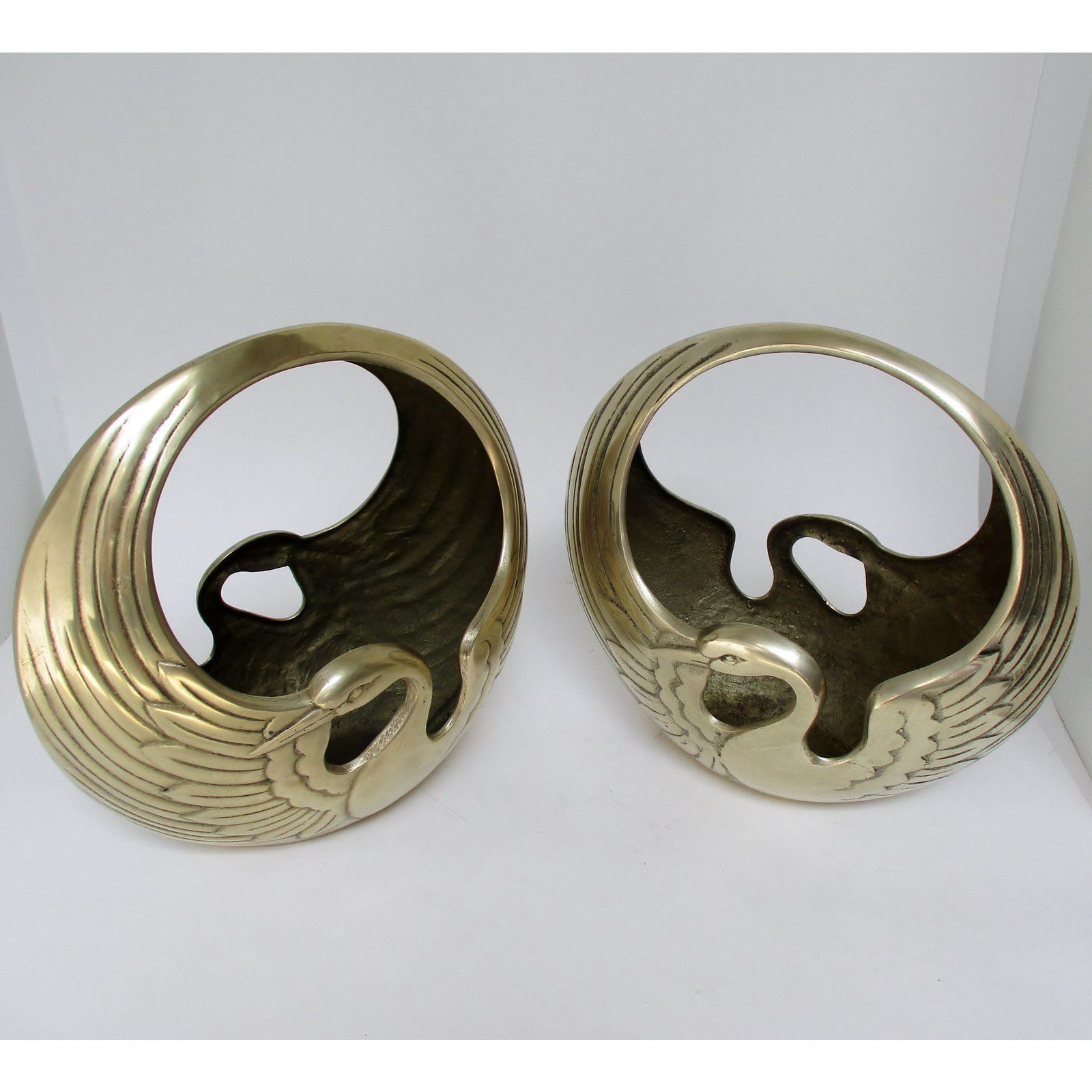 Brass Swan Planters a Pair