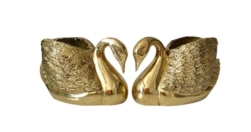 Vintage Solid Brass Swan Planters a Pair