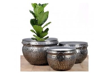 Black Nickel Antique Hammered Planter Set of 3