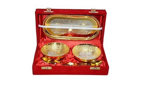 Gold & Silver Plated Brass Bowl Set Of 5 Pcs with Box Packing