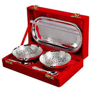 Gold & Silver Plated Brass Bowl Set Of 5 Pcs with Box Packing