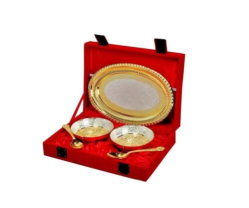 Plated Brass Bowl & Tray Set of 5 Pcs