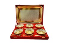 Royal Wedding Gift Plated Brass Bowl & Tray Set of 13 Pcs