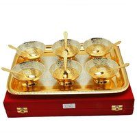 Royal Wedding Gift Plated Brass Bowl & Tray Set of 13 Pcs