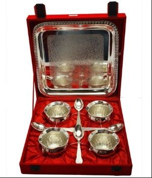 Royal Wedding Gift Plated Brass Bowl & Tray Set of 13 Pcs