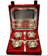 Royal Wedding Gift Plated Brass Bowl & Tray Set of 13 Pcs
