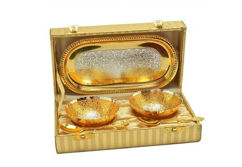 Wedding Anniversary Brass Decorative Platter Gold Pack of 5