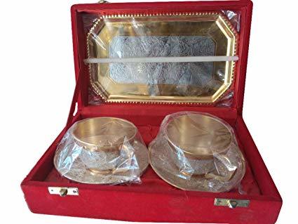 Wedding Anniversary Brass Decorative Platter Gold Pack of 5
