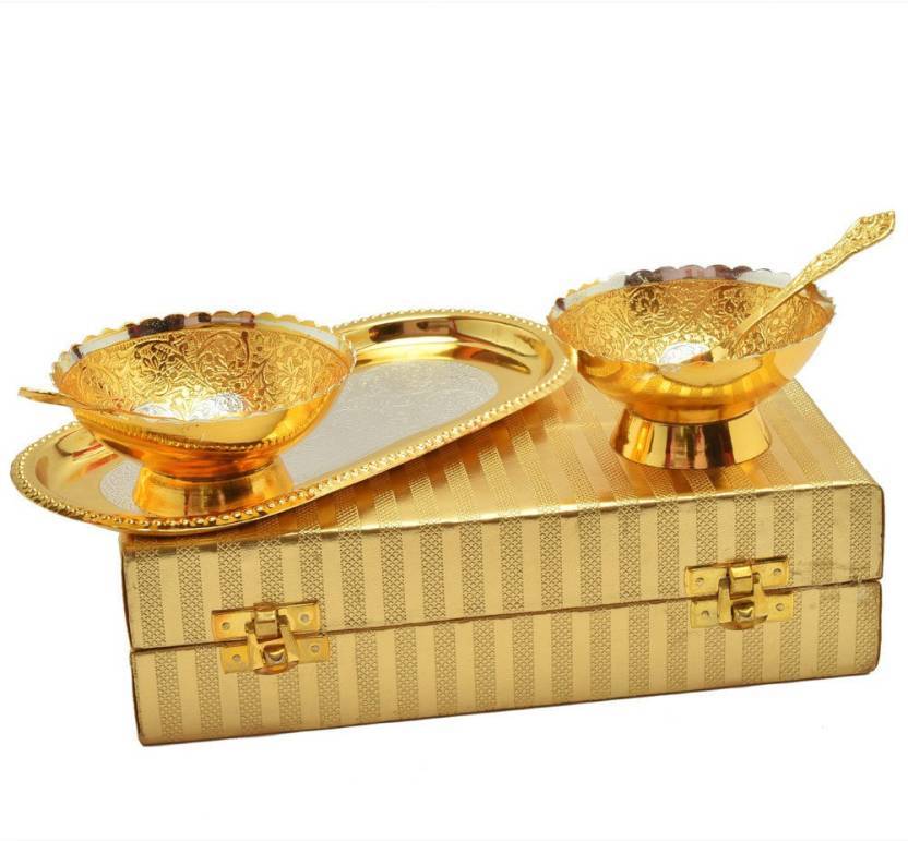 Wedding Anniversary Brass Decorative Platter Gold Pack of 5
