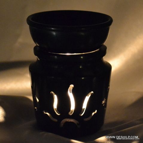 Glass Black Color Aroma Candle Oil Burner