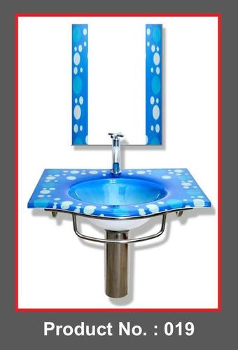 Glass Wash Basin - 18x24 Inches | Blue Glass, Wall Mounted, 19mm Thickness with Steel Stand, Long-Lasting Durability
