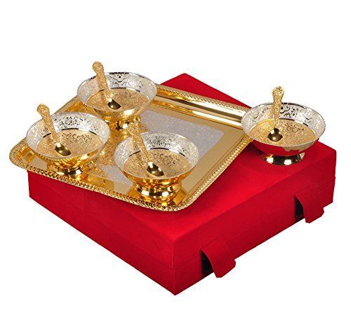 Festival Gift Gold & Silver Plated Brass Bowls Set