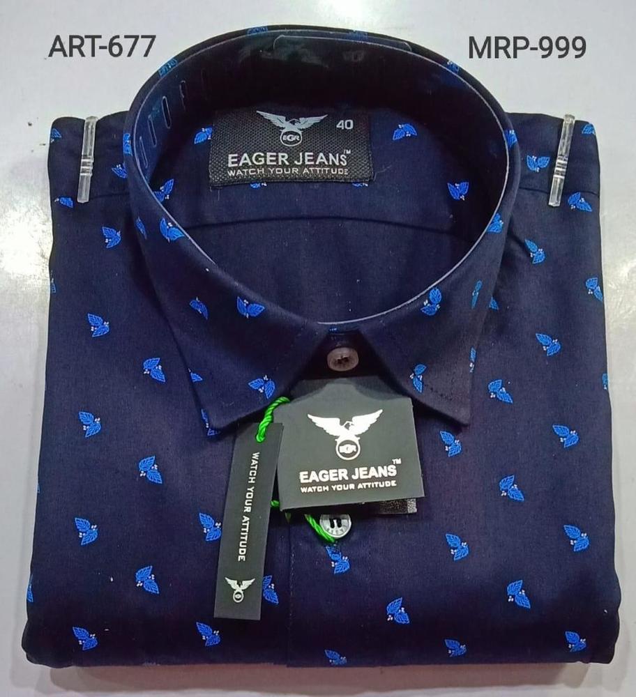 Man Shirts - Cotton, L/XL/M/S Sizes | Blue Printed Design, Full Sleeves, Summer Wear