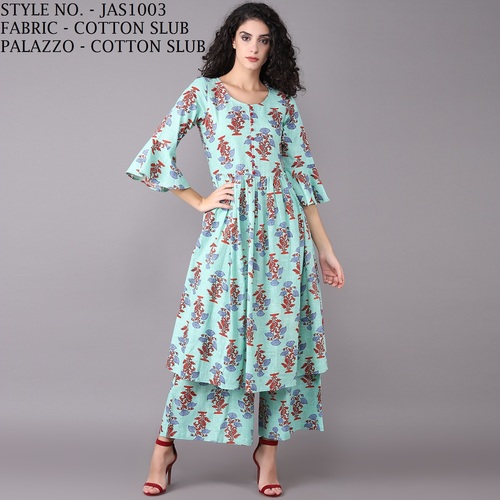 Fancy Cotton Navy Blue Colour Beautiful Kurti Plazo  Lady Saree Fashion  Collection Brand