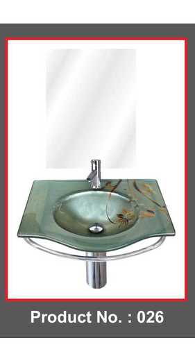 Glass Wash Basin - 18x24 inches | Grey Glass, Wall Mounted, Durable One-Piece Design with Steel Stand