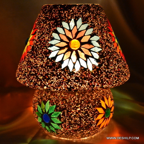 Red And Multicolor ANTIQUE EFFECT MOSAIC TABLE LAMP