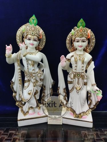 Easy To Install White Marble Radha Krishna Murti