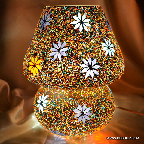 Golden And Multicolor Beautiful Glass Mosaic Table Lamp