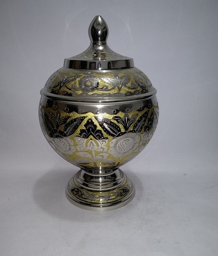 Silver & Gold Brass Metal Cremation Urn