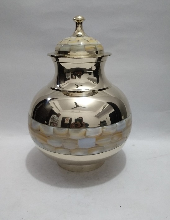 Silver & Gold Brass Metal Cremation Urn