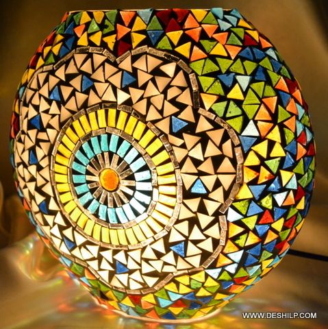 PURSE SHAPE MOSAIC GLASS TABLE LAMP