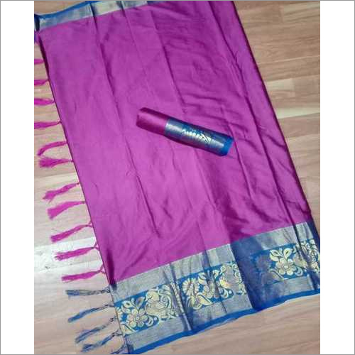 Soft Cotton Silk Saree With Big Peacock Designed Border