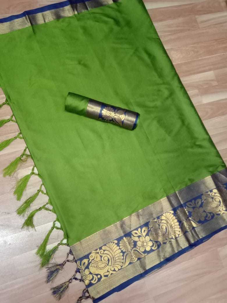 Soft Cotton Silk Saree With Big Peacock Designed Border