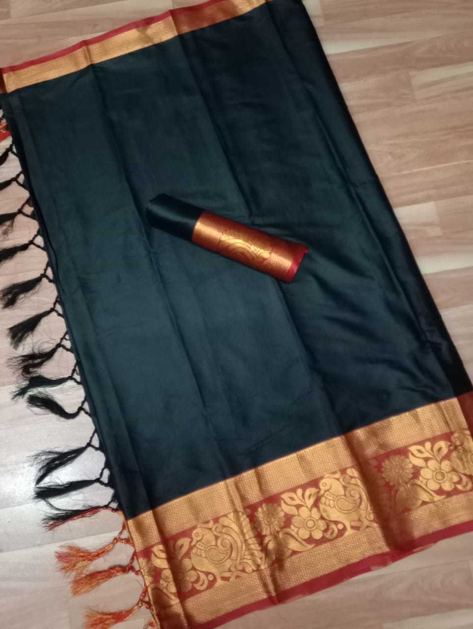 Soft Cotton Silk Saree With Big Peacock Designed Border