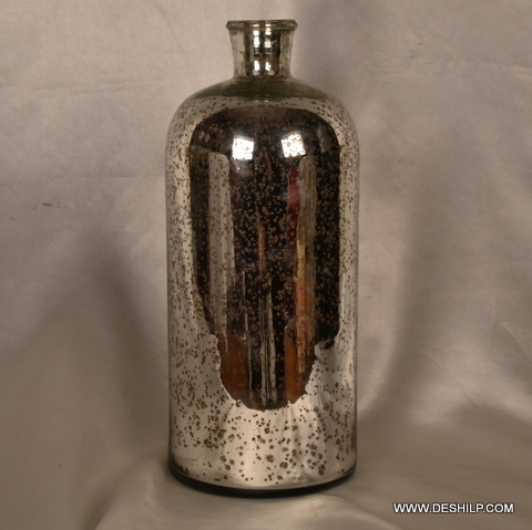 VERY LONG SILVER GLASS PERFUME BOTTLE AND DECANTER