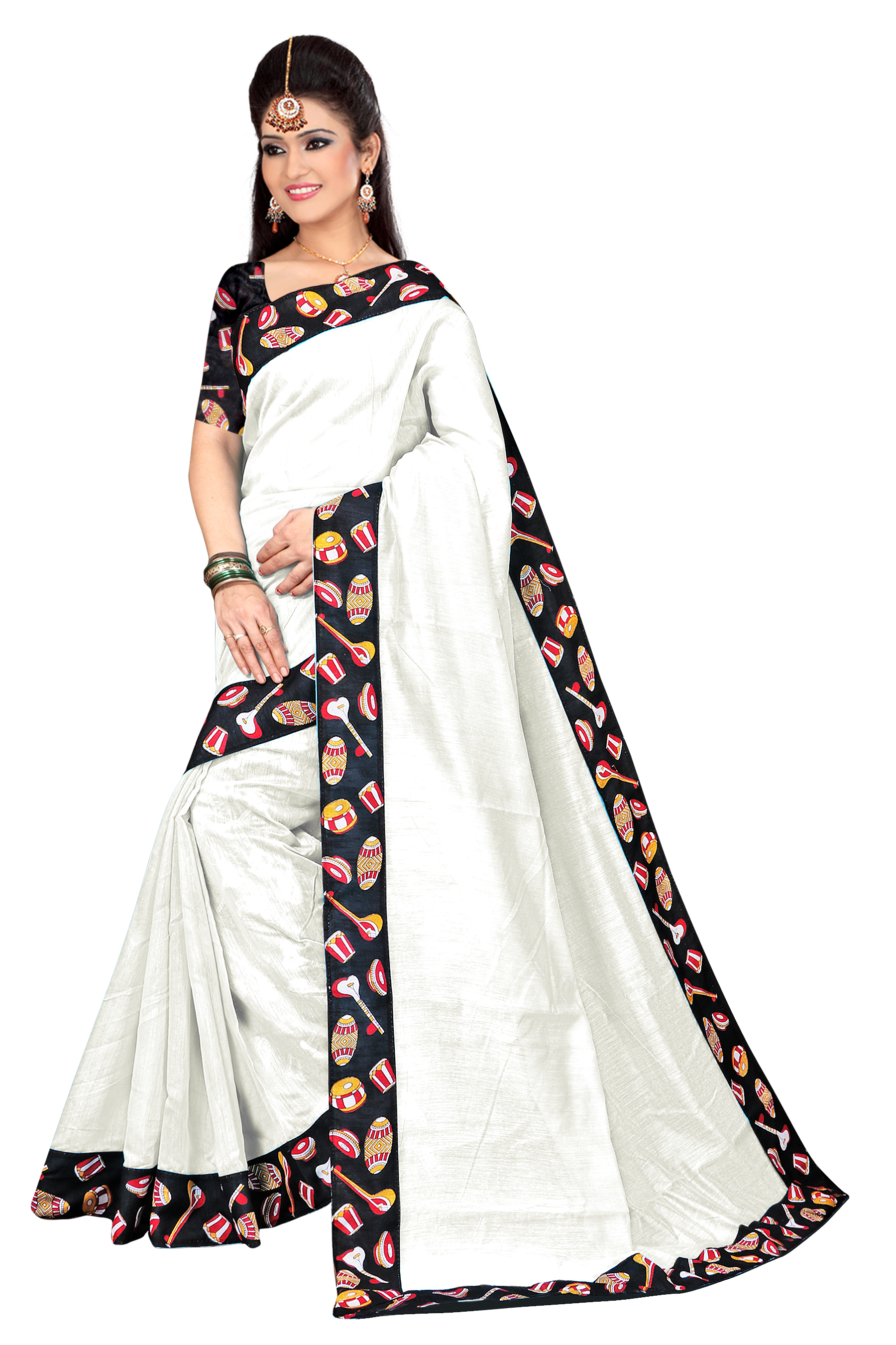 Fancy Chanderi Cotton Black Tebla Saree