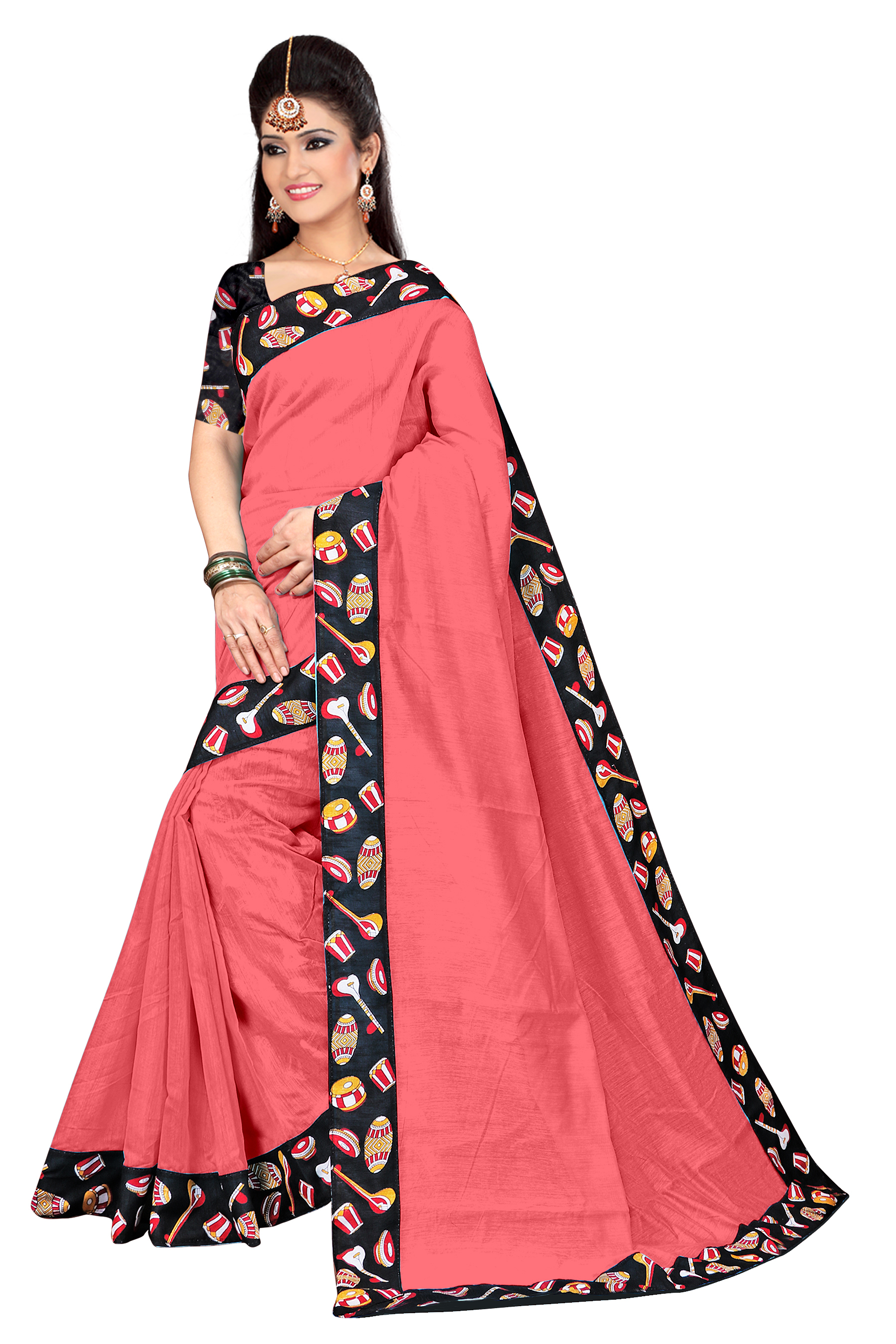Fancy Chanderi Cotton Black Tebla Saree