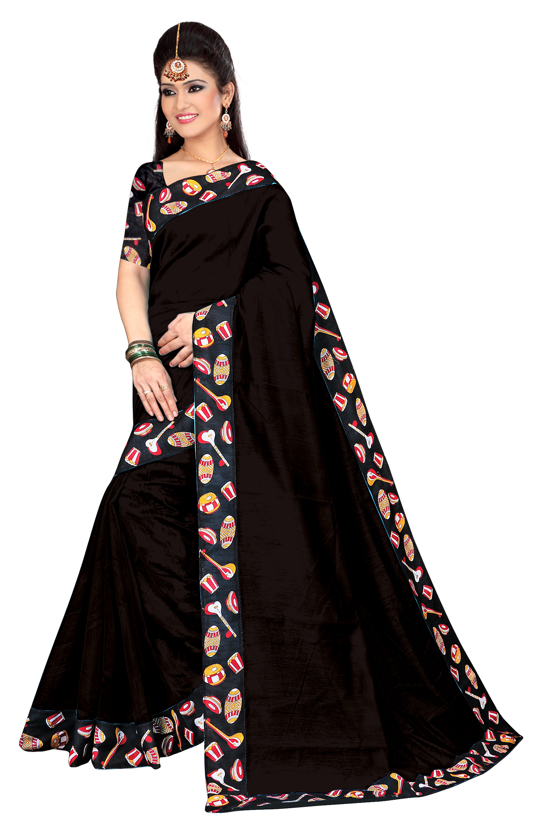 Fancy Chanderi Cotton Black Tebla Saree