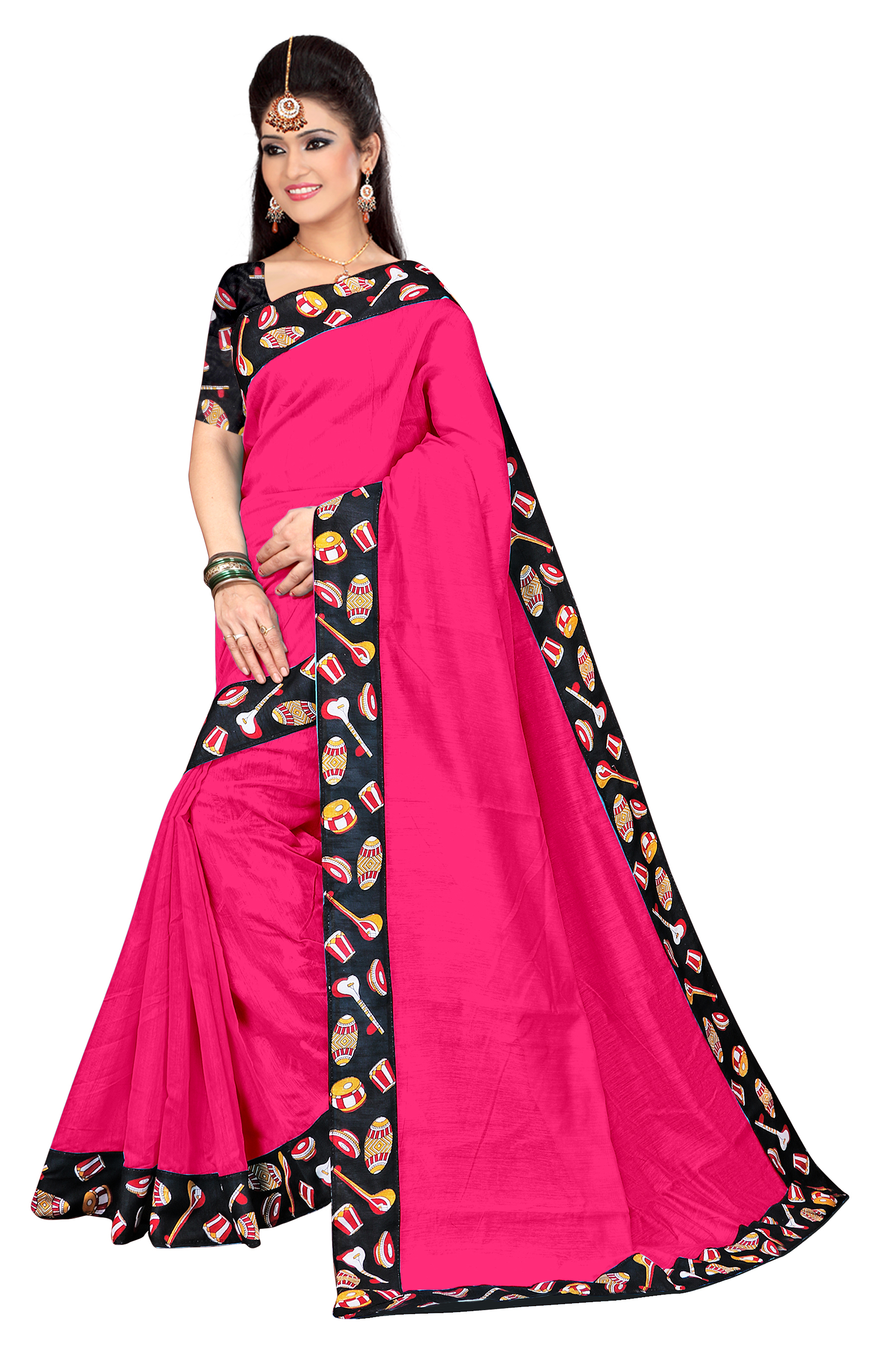 Fancy Chanderi Cotton Black Tebla Saree