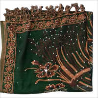 Ladies Designer Shawl - Wool, 70x70 Inches, Green | Embroidered Floral Pattern, Warmth For Special Occasions