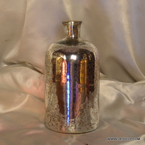 Long Silver Glass Flower Vase For Decoration - Bottom Diameter: 13 Centimeter (Cm)
