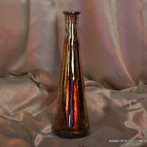 SILVER LONG AND SLIM GLASS FLOWER VASE