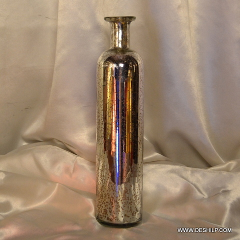 Round SILVER FINISH GLASS FLOWER VASE