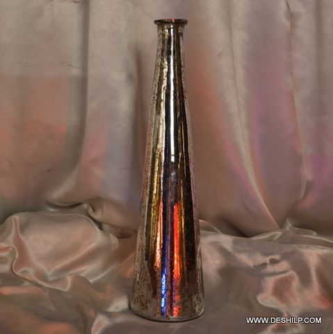 VERY LONG SILVER GLASS FLOWER VASE