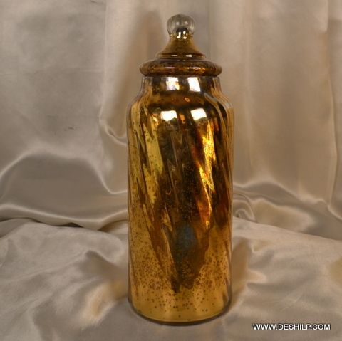 LONG GLASS SILVER JAR WITH LID