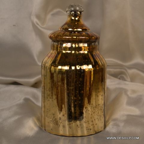 SILVER GLASS GOLDEN COLOR JAR