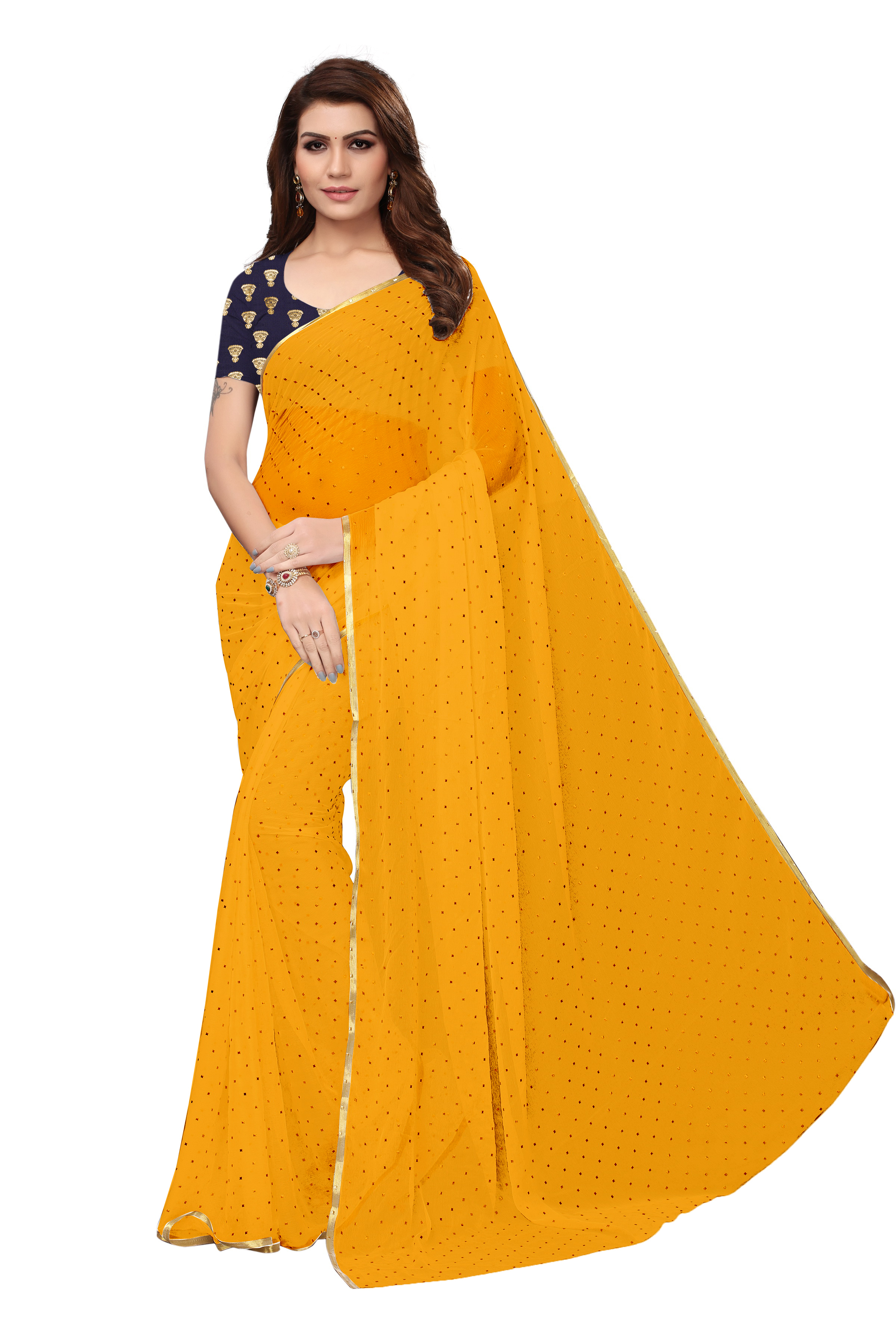 New Chiffon Bundi Design Saree