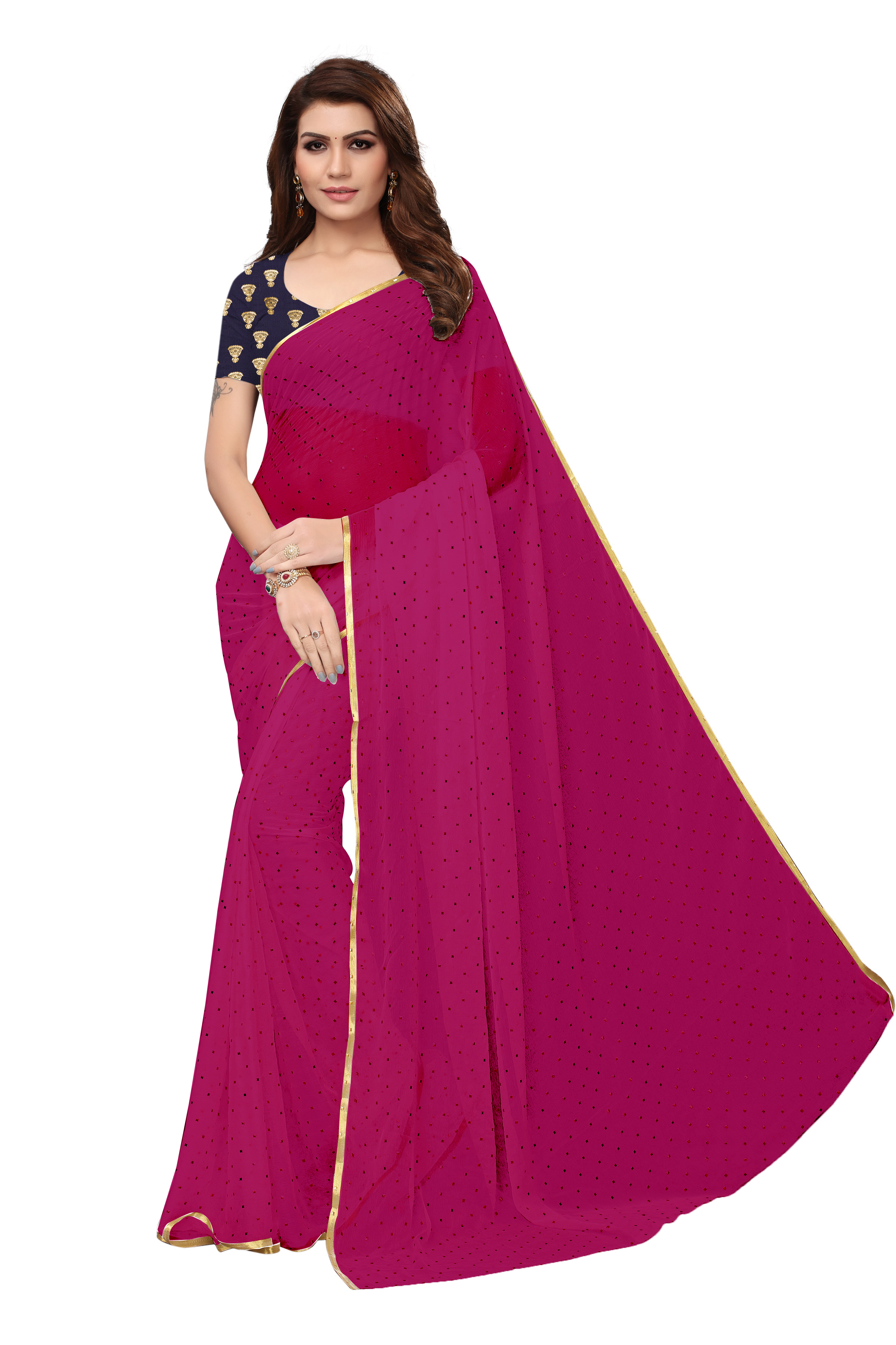 New Chiffon Bundi Design Saree