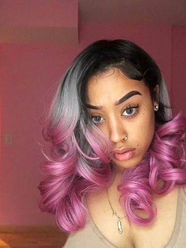 Black Gray Pink Body Wave Wig