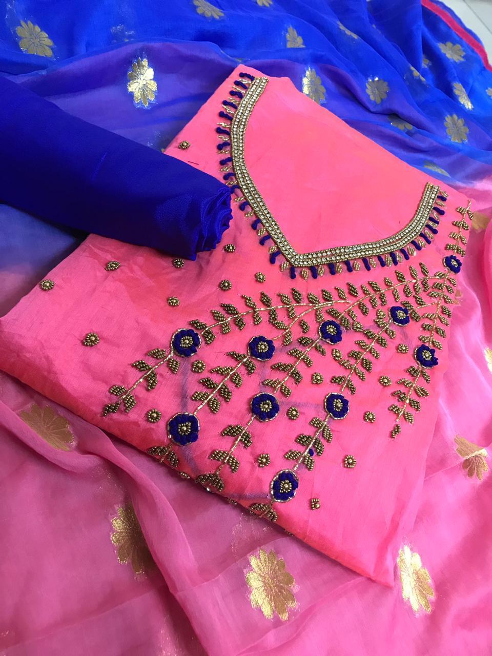 Designer Chanderi Dress Material