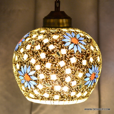 Amberbloom Mosaic Hanging Light - Color: Golden And Blue