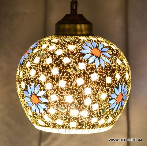Pumpkin Shaped Mosaic Art Hanging Lamp