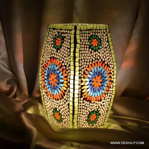 DHOLAK SHAPE GLASS MOSAIC LAMP